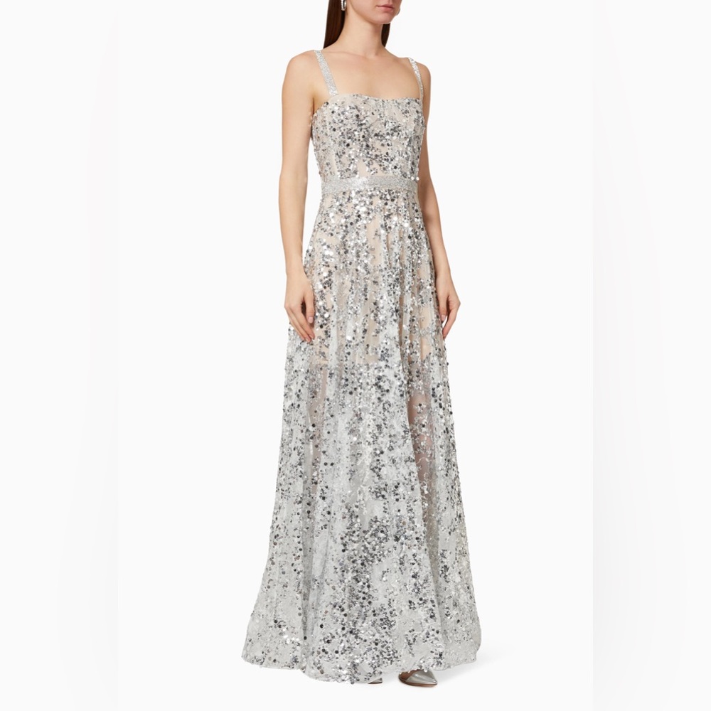 Bronx and Banco Midnight Silver Sequin Gown XL